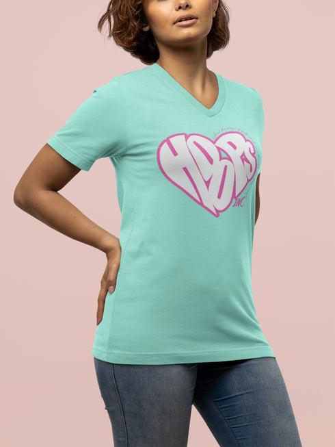Breast Cancer Awareness Women's V-Neck Tee (Pink/White Logo)