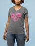 Breast Cancer Awareness Women's V-Neck Tee (Pink Camo Logo)